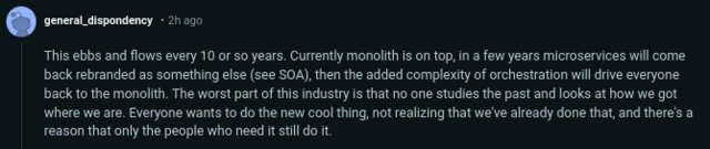 Reddit comment on software development history